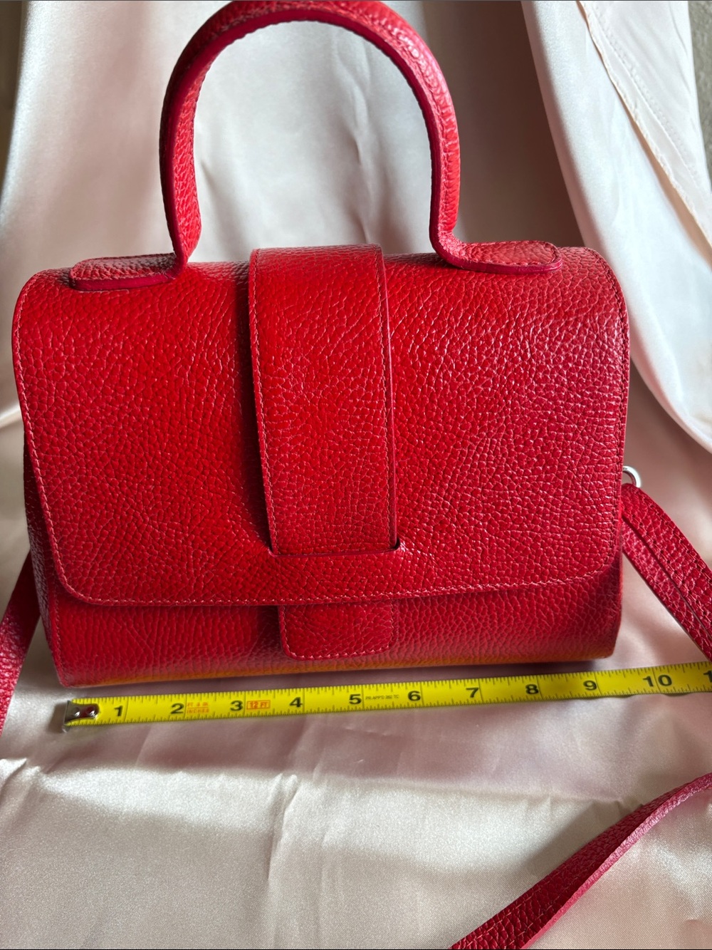 Vera Pelle Red Leather Satchel with Top Handle and Crossbody Strap made in Italy - Picture 2 of 9